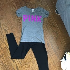 Fitted sequined PINK logo T-shirt